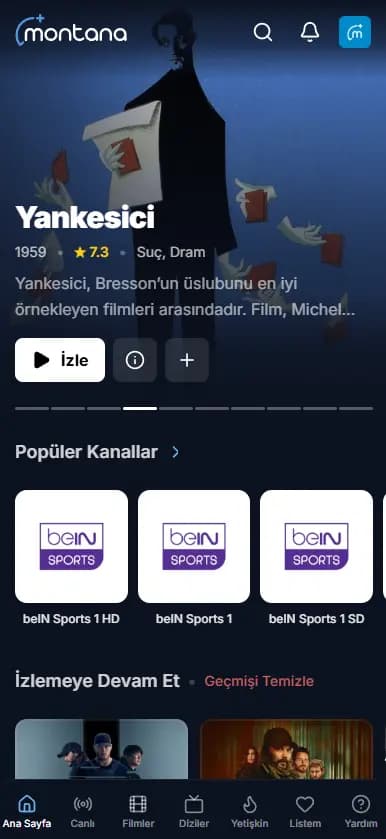 Montana IPTV telefon arayüzü